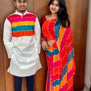 Georgette Couple Set: Elegant Sharee and Panjabi Outfit for Him and Her