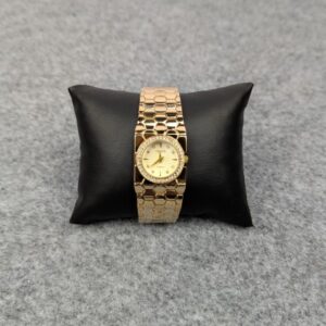 Golden Ladies Quartz Watch with Crystal Bezel – Premium Elegant Bracelet Design