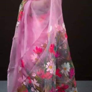 Hand-Printed Half Silk Saree with Elegant Wool Embroidery – Premium Quality