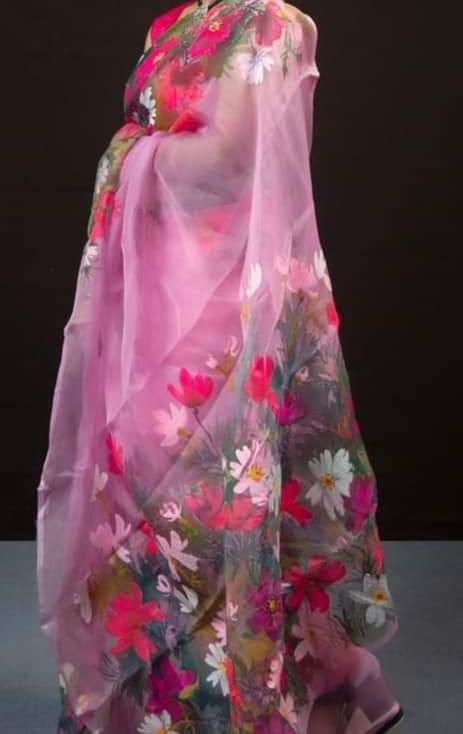 Hand-Printed Half Silk Saree with Elegant Wool Embroidery – Premium Quality % Hand-Printed Half Silk Saree with Elegant Wool Embroidery – Premium Quality