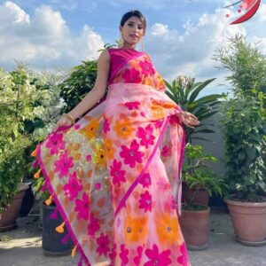 Hand-Printed Half Silk Saree with Exquisite Cotton Detailing - Findshob
