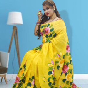 Hand-Printed Half Silk Saree with Exquisite Wool Detailing