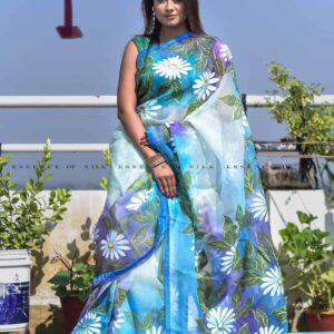 Hand-Printed Half Silk Saree with Exquisite Wool Embroidery