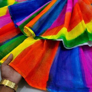 Handcrafted Half Silk Saree with Artisanal Cotton Print Detailing