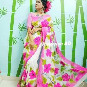 Handcrafted Half-Silk Saree with Artisanal Embroidery Design