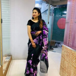 Handcrafted Half Silk Saree with Artistic Print and Embroidery Details