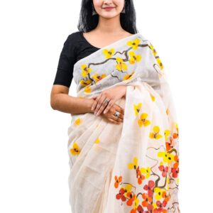 Handcrafted Half Silk Saree with Artistic Print Detailing