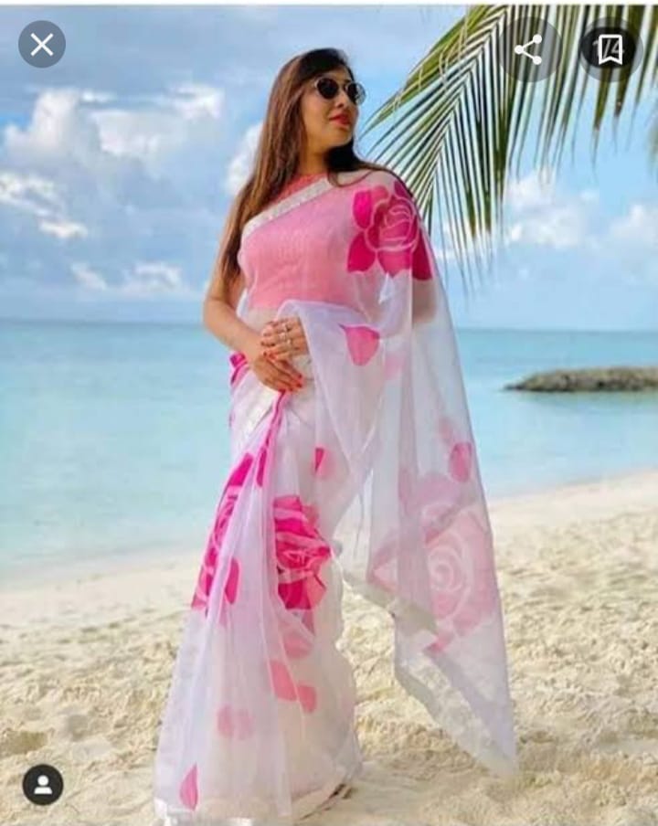 Handcrafted Half-Silk Saree with Artistic Printed Cotton Design % Handcrafted Half-Silk Saree with Artistic Printed Cotton Design