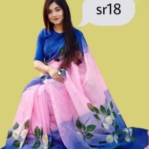 Handcrafted Half-Silk Saree with Artistic Printed Cotton Detailing
