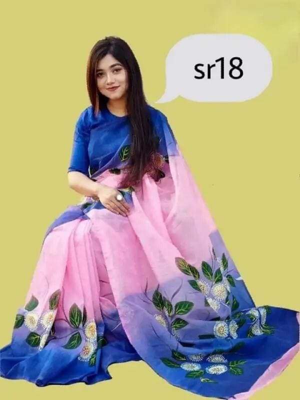Handcrafted Half-Silk Saree with Artistic Printed Cotton Detailing % Handcrafted Half-Silk Saree with Artistic Printed Cotton Detailing