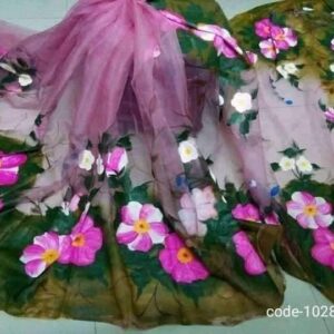 Handcrafted Half-Silk Saree with Artistic Printed Wool Design