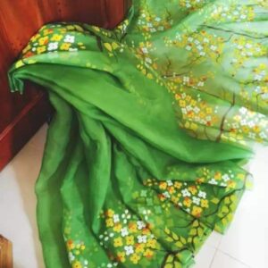 Handcrafted Half Silk Saree with Artistic Printed Wool Detailing