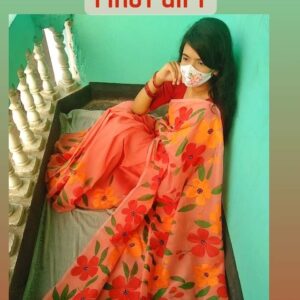 Handcrafted Half-Silk Saree with Artistic Printed Wool Detailing