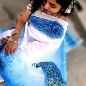 Handcrafted Half-Silk Saree with Artistic Printed Woolen Detailing