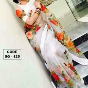 Handcrafted Half-Silk Saree with Artistic Printed Woolen Work
