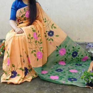 Handcrafted Half Silk Saree with Artistic Tulip Print Design