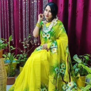 Handcrafted Half Silk Saree with Elegant Printed Cotton Detailing