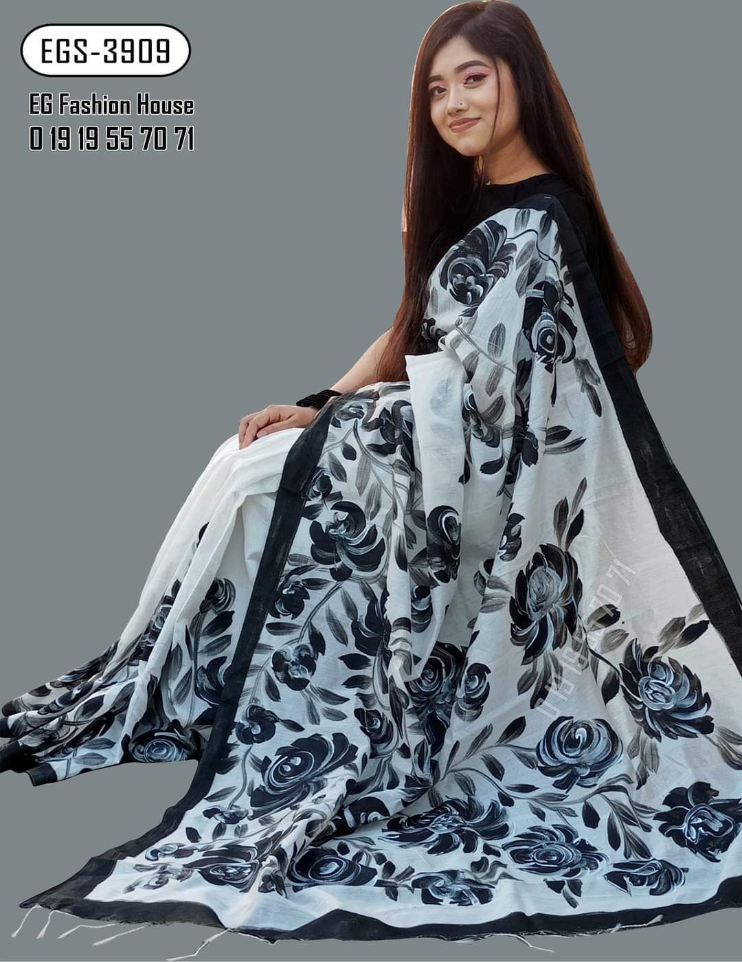 Handcrafted Half-Silk Saree with Elegant Printed Wool Detailing % Handcrafted Half-Silk Saree with Elegant Printed Wool Detailing