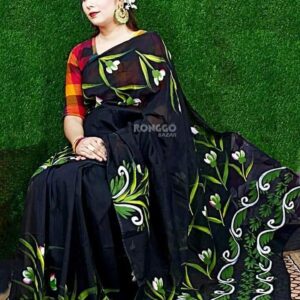 Handcrafted Half-Silk Saree with Elegant Printed Wool Detailing
