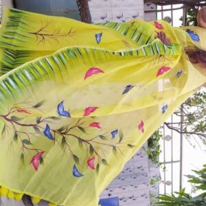 Handcrafted Half-Silk Saree with Elegant Printed Wool Detailing