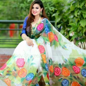 Handcrafted Half Silk Saree with Exquisite Printed Cotton Detailing