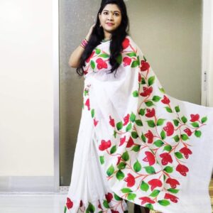 Handcrafted Half-Silk Saree with Exquisite Printed Cotton Detailing