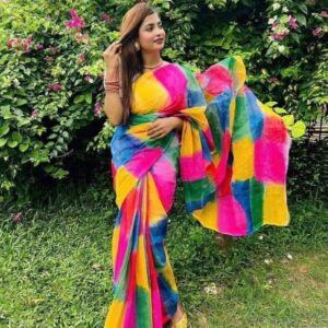 Handcrafted Half Silk Saree with Exquisite Printed Cotton Work