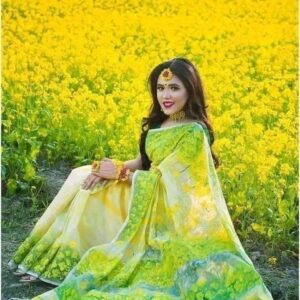 Handcrafted Half Silk Saree with Intricate Cotton Print Design