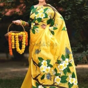 Handcrafted Half Silk Saree with Intricate Fabric Print Design