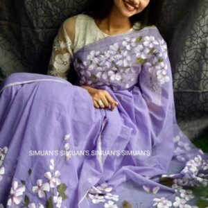Handcrafted Half Silk Saree with Intricate Hand-Printed Design