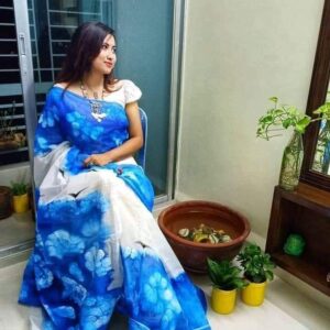 Handcrafted Half-Silk Saree with Intricate Printed Cotton Detailing