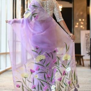 Handcrafted Half-Silk Saree with Intricate Printed Design
