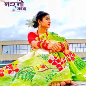 Handcrafted Half-Silk Saree with Intricate Printed Wool Detailing