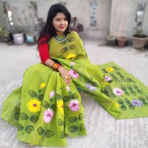 Handcrafted Half Silk Saree with Intricate Printed Wool Detailing