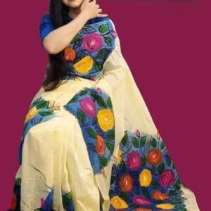 Handcrafted Half-Silk Saree with Unique Printed Artwork