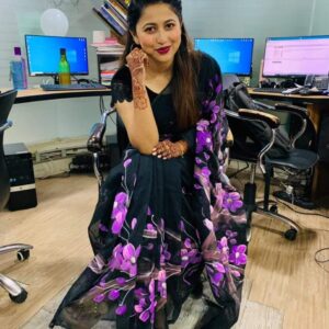 Handcrafted Half-Silk Saree with Unique Printed Cotton Detailing