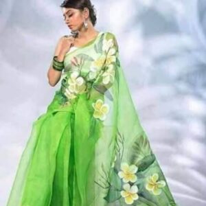 Handcrafted Half-Silk Saree with Unique Printed Cotton Detailing