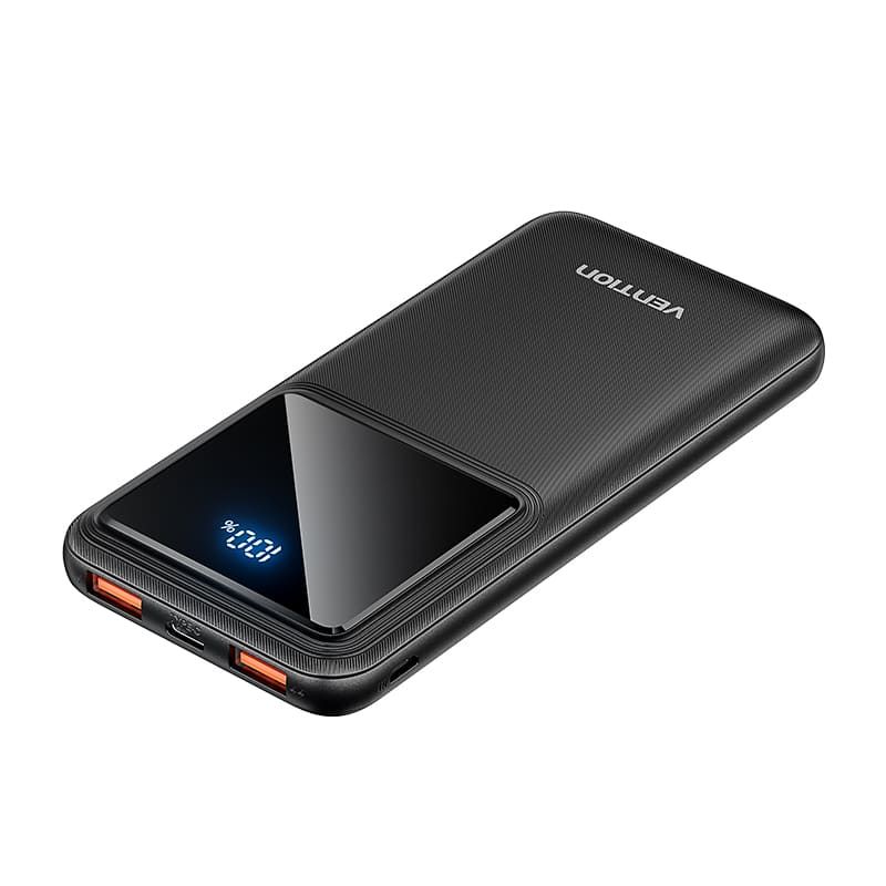 High-Capacity 10000mAh Black Power Bank by Vention - Portable Charger % High-Capacity 10000mAh Black Power Bank by Vention - Portable Charger