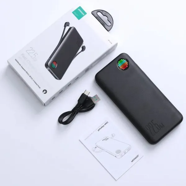 High-Capacity 10000mAh Power Bank with Dual Cables - Joyroom JR-L014 Black % High-Capacity 10000mAh Power Bank with Dual Cables - Joyroom JR-L014 Black