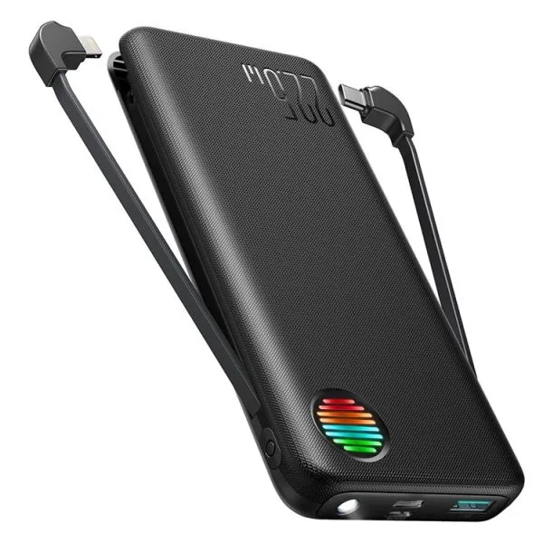 High-Capacity 10000mAh Power Bank with Dual Cables - Joyroom JR-L014 Black % High-Capacity 10000mAh Power Bank with Dual Cables - Joyroom JR-L014 Black