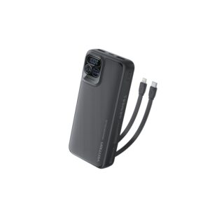 High-Capacity 20000mAh Power Bank with USB-C & Lightning Cables – Black
