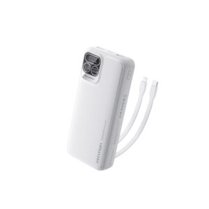 High-Capacity 20000mAh Power Bank with USB-C & Lightning Cables - White