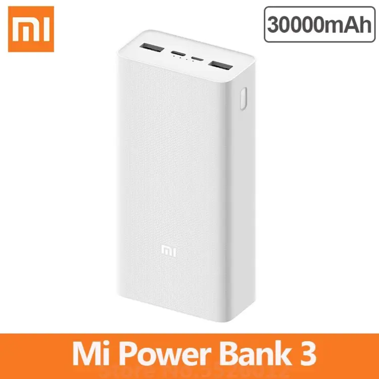 High-Capacity 30000mAh Xiaomi Power Bank 3 with 18W Fast Charging - White % High-Capacity 30000mAh Xiaomi Power Bank 3 with 18W Fast Charging - White