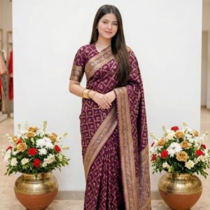 Japanese Silk Saree with Blouse - Elegant Traditional Attire