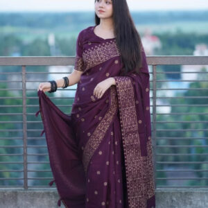 Japanese Silk Saree with Blouse Piece - Elegant Traditional Attire