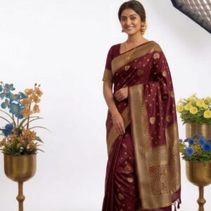 Japanese Silk Saree with Blouse Piece - Elegant Traditional Attire