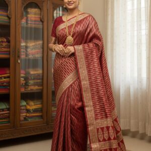 Japanese Silk Saree with Blouse Piece - Elegant Traditional Attire
