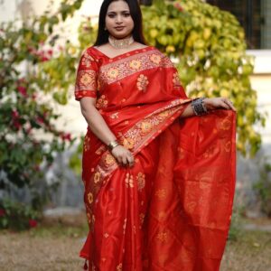 Japanese Silk Saree with Blouse Piece - Elegant Traditional Attire