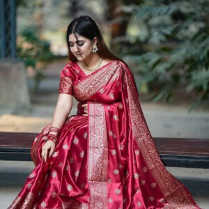 Japanese Silk Saree with Blouse Piece - Elegant Traditional Wear