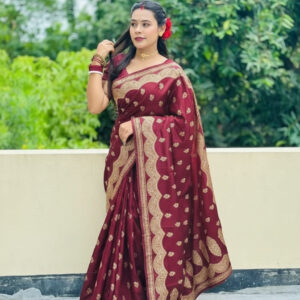 Japanese Silk Saree with Blouse Piece - Elegant Traditional Wear
